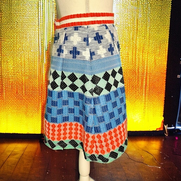 Novis Multicolor Woven Jacquard Pleated A-Line Skirt Resort 2015 Collection SZ6 - Picture 3 of 12